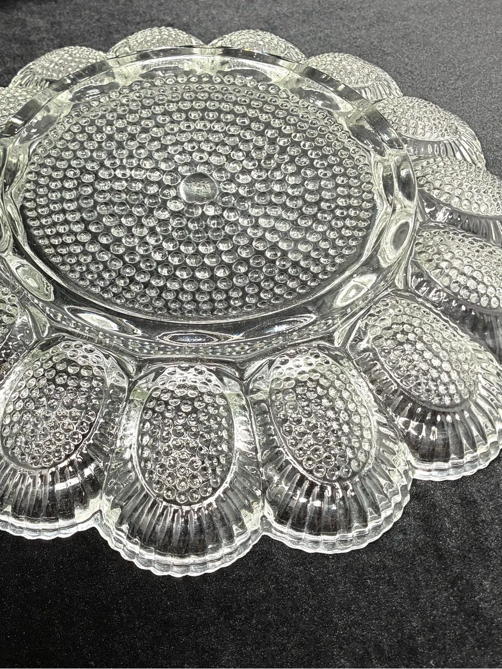 Vintage Indiana Glass Crystal Hobnail Deviled Egg 11' Serving Plate CottageCore